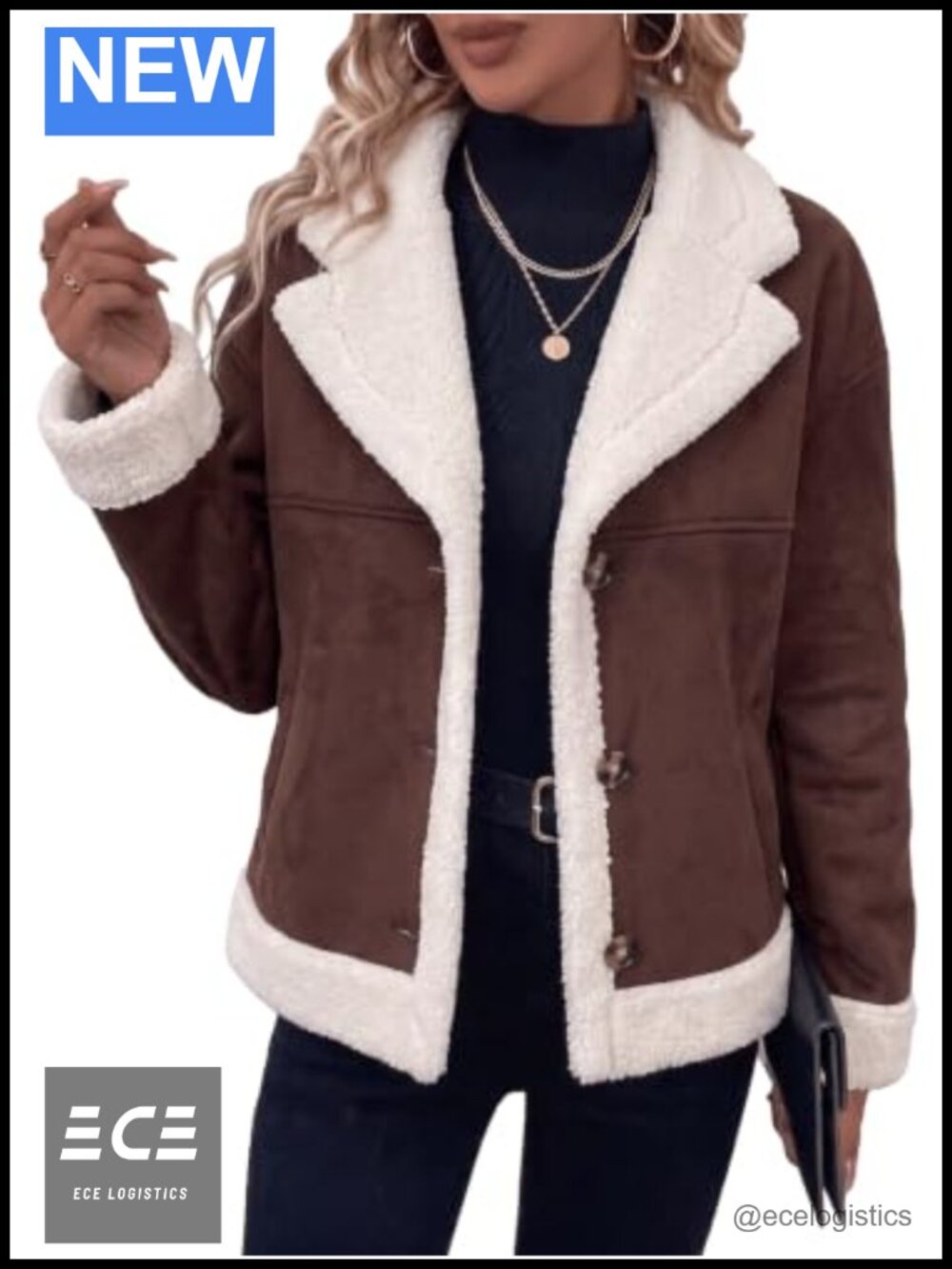 Faux Suede Leather Jacket Coat Short Cropped Sherpa Trim Women's